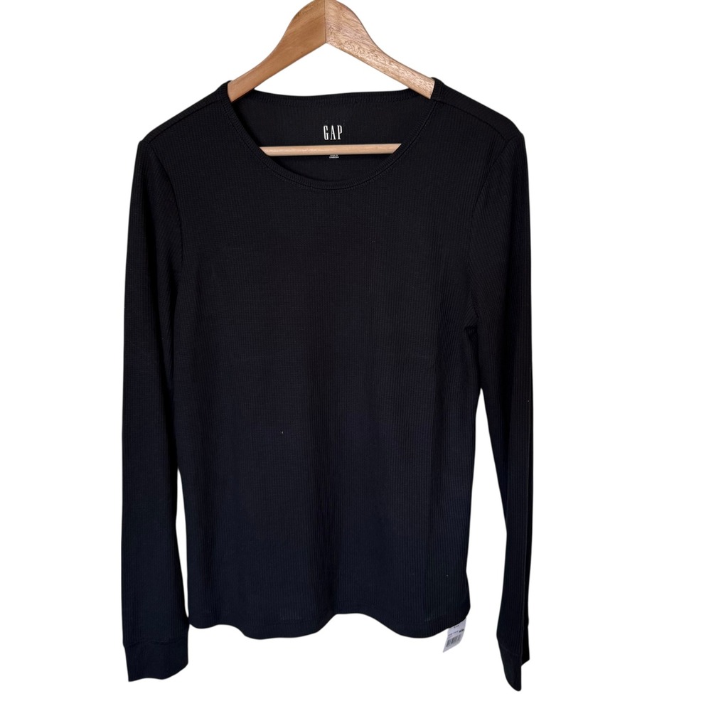 GAP Ribbed Long‎ Sleeve Top Womens Medium Black NEW Crew Neck Slim Fit GP010714